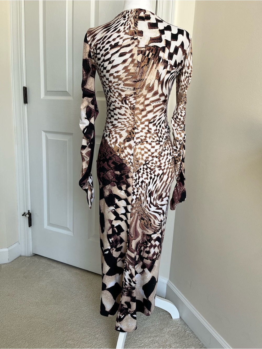 Vintage Vtg Roberto Cavalli FW 2003 Y2K Brown White Animal Print Midi Dress XS - Picture 9 of 11